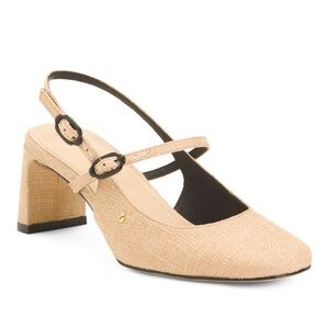 LARRUDE Georgina Pumps – Beige/Black Woven Block Heel